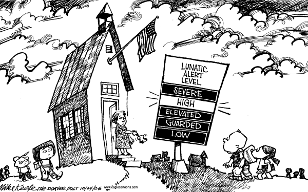 Editorial Cartoon by Mike Keefe, Denver Post on School Shootings Kill Several