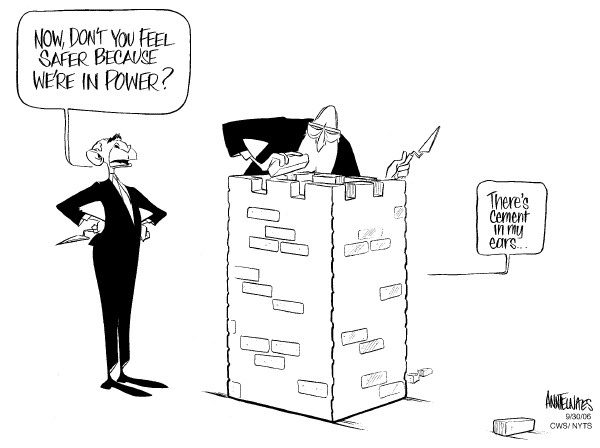 Editorial Cartoon by Ann Telnaes, CWS/CartoonArts Intl. on War on Terror Sacrifices Habeas Corpus