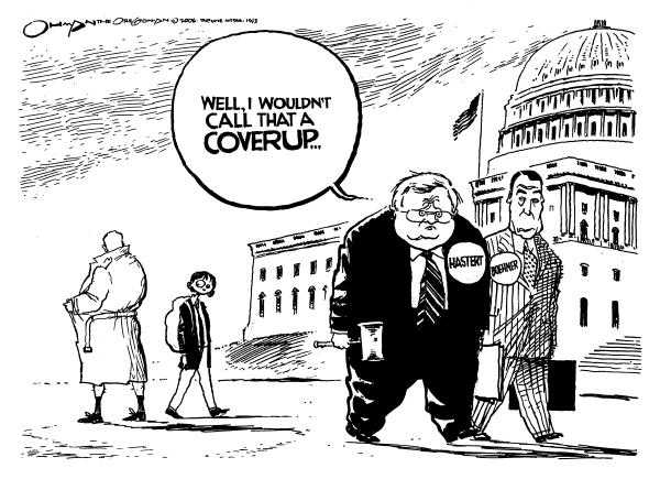 Editorial Cartoon by Jack Ohman, The Oregonian on Hastert Vows Not to Resign