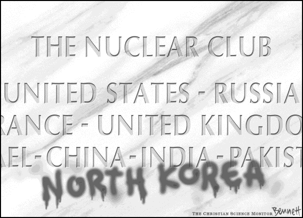 Editorial Cartoon by Clay Bennett, Christian Science Monitor on North Korea Tests Nuclear Weapon