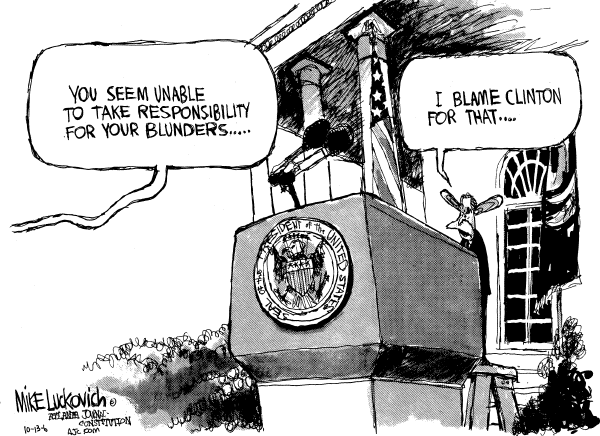 Editorial Cartoon by Mike Luckovich, Atlanta Journal-Constitution on Bush Vows to Change Nothing