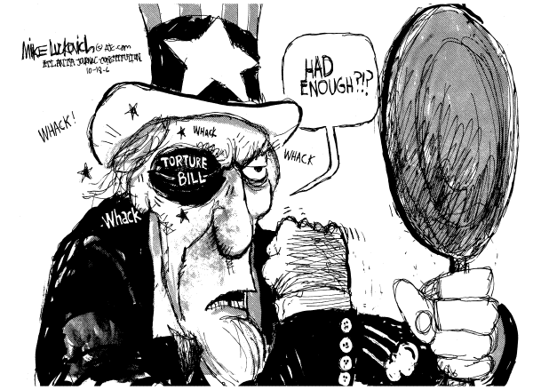 Editorial Cartoon by Mike Luckovich, Atlanta Journal-Constitution on Congress, Bush Assault Constitution
