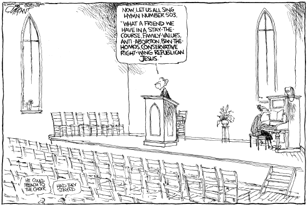 Editorial Cartoon by Pat Oliphant, Universal Press Syndicate on GOP Courts Christian Voters