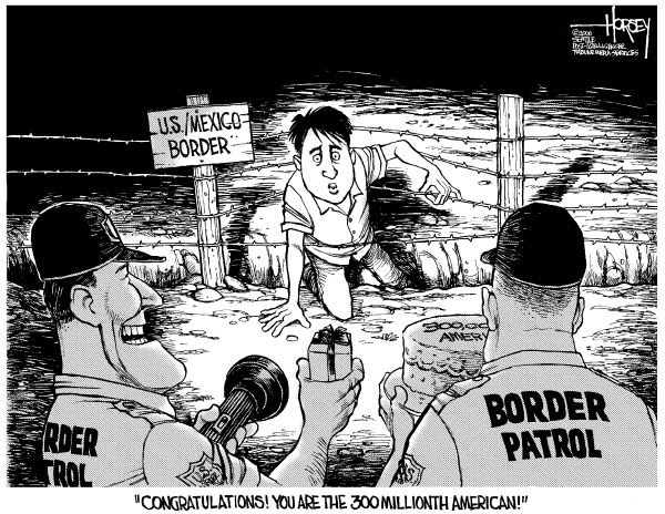 Editorial Cartoon by David Horsey, Seattle Post-Intelligencer on US Population Hits 300 Million