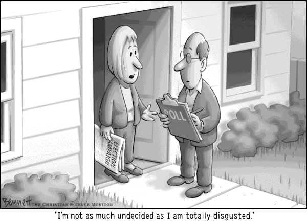 Editorial Cartoon by Clay Bennett, Christian Science Monitor on Voters Face Difficult Decisions