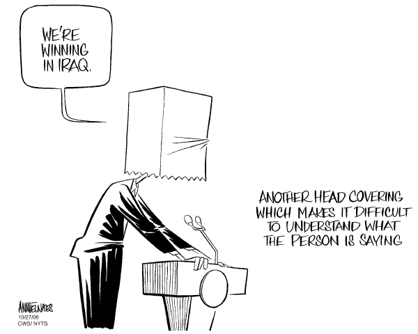 Editorial Cartoon by Ann Telnaes, CWS/CartoonArts Intl. on US Winning in Iraq, Bush Says