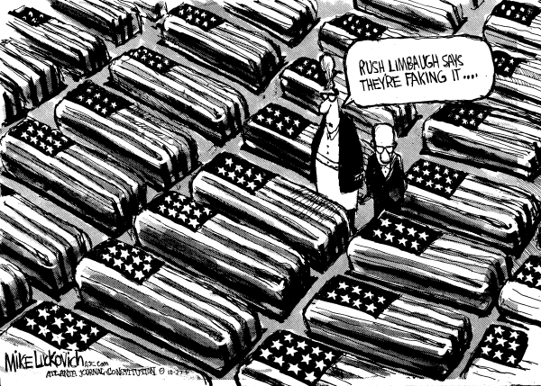 Editorial Cartoon by Mike Luckovich, Atlanta Journal-Constitution on US Winning in Iraq, Bush Says
