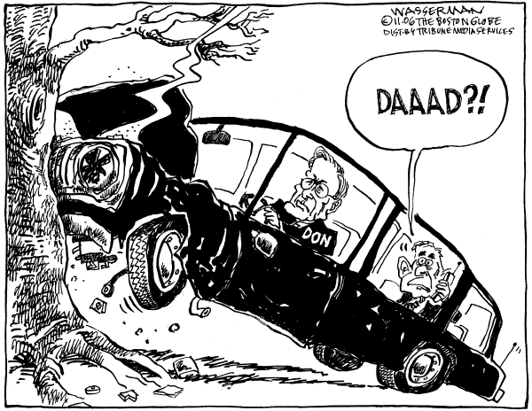 Editorial Cartoon by Dan Wasserman, Boston Globe on Bush Pledges Bipartisan Support