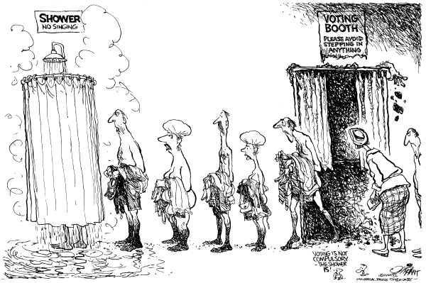 Editorial Cartoon by Pat Oliphant, Universal Press Syndicate on Voters Made Big Decision