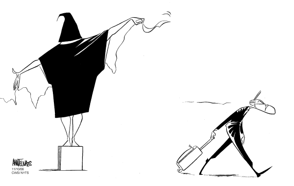 Editorial Cartoon by Ann Telnaes, CWS/CartoonArts Intl. on Rumsfeld Resignation Reverberates