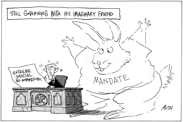 Editorial Cartoon by Tony Auth, Philadelphia Inquirer on President Stays the Course