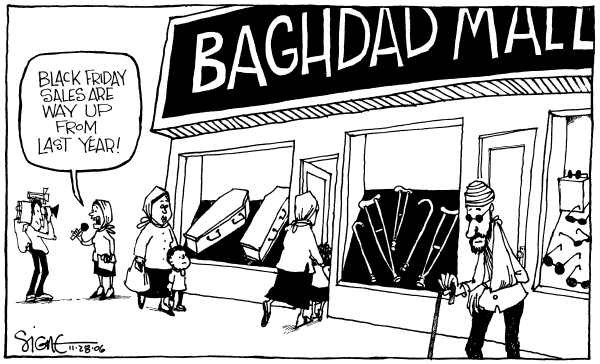 Editorial Cartoon by Signe Wilkinson, Philadelphia Daily News on Holiday Season Officially Begins
