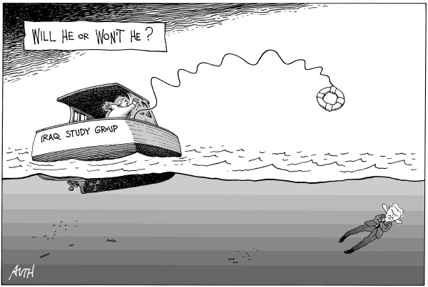 Editorial Cartoon by Tony Auth, Philadelphia Inquirer on Baker Report: New Course in Iraq
