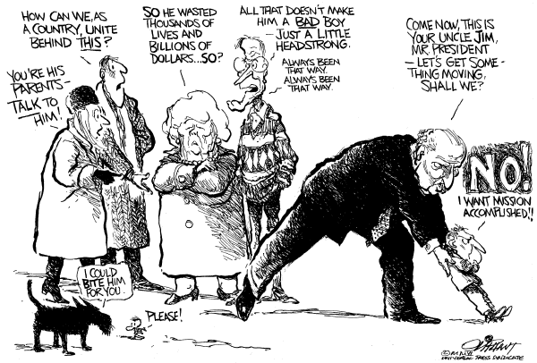 Editorial Cartoon by Pat Oliphant, Universal Press Syndicate on Baker Report: New Course in Iraq