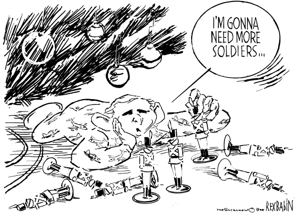 Editorial Cartoon by Rex Babin, Sacramento Bee on Bush Pushes Troop Surge