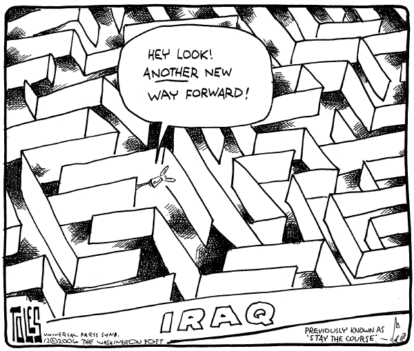 Editorial Cartoon by Tom Toles, Washington Post on Bush Pushes Troop Surge