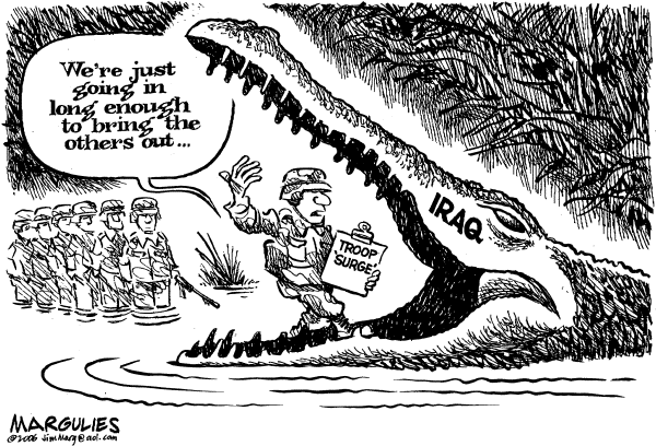 Editorial Cartoon by Jimmy Margulies, The Record, New Jersey on Bush Pushes Troop Surge