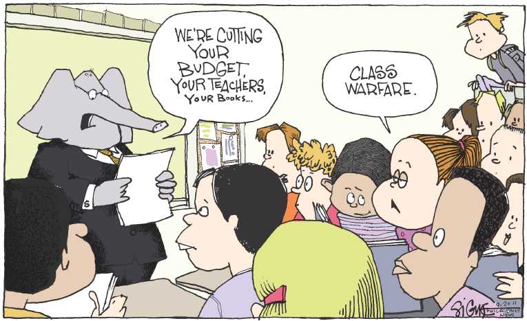 Political/Editorial Cartoon by Signe Wilkinson, Philadelphia Daily News on Class Warfare Declared
