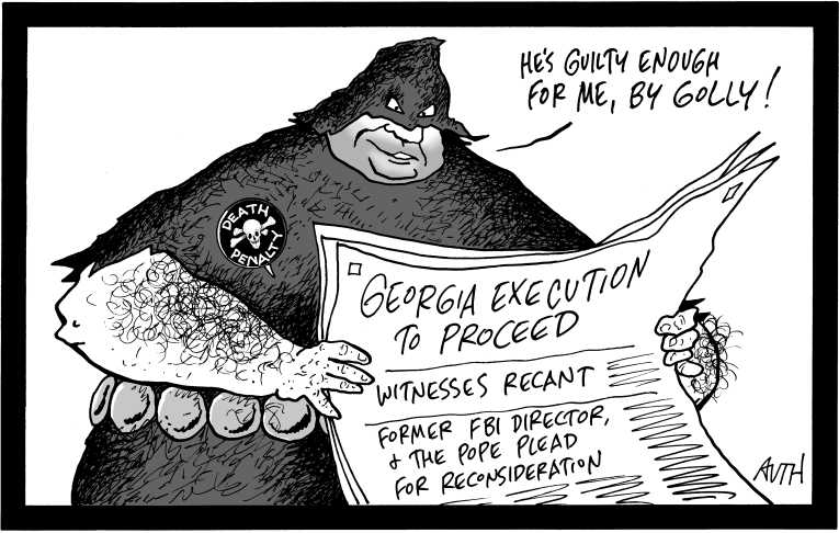 Political/Editorial Cartoon by Tony Auth, Philadelphia Inquirer on Murder Planned in Georgia