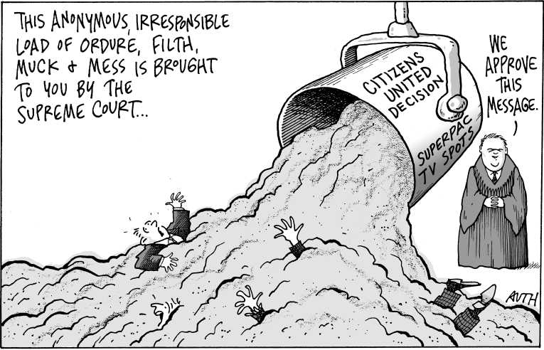 Political/Editorial Cartoon by Tony Auth, Philadelphia Inquirer on PACs Playing Key Role in Campaigns