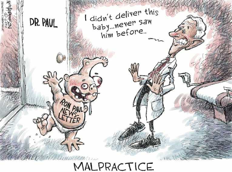 Political/Editorial Cartoon by Nick Anderson, Houston Chronicle on Romney, Santorum, Paul Win Iowa