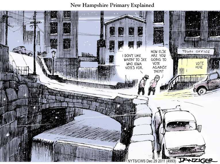 Political/Editorial Cartoon by Jeff Danziger, CWS/CartoonArts Intl. on Romney, Santorum, Paul Win Iowa