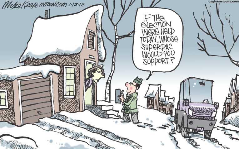 Political/Editorial Cartoon by Mike Keefe, Denver Post on PACs Playing Major Role in Elections