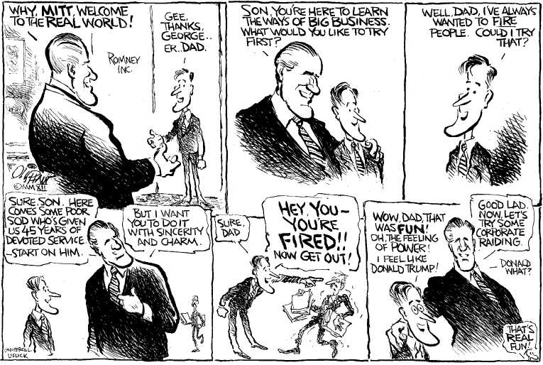 Political/Editorial Cartoon by Pat Oliphant, Universal Press Syndicate on Romney Races to Big Lead