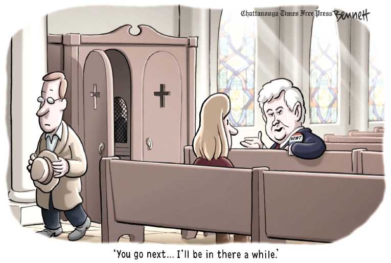 Political/Editorial Cartoon by Clay Bennett, Chattanooga Times Free Press on Gingrich Wins South Carolina