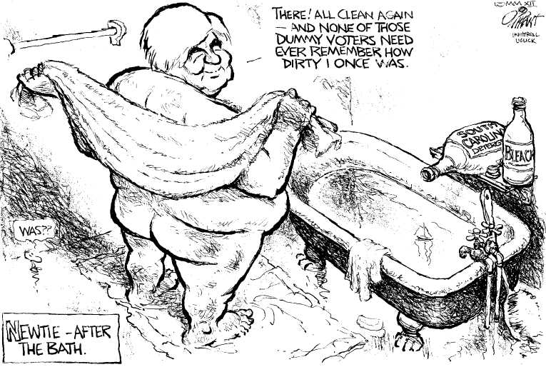 Political/Editorial Cartoon by Pat Oliphant, Universal Press Syndicate on Gingrich Wins South Carolina