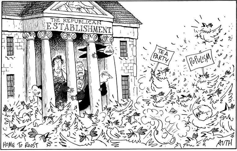 Political/Editorial Cartoon by Tony Auth, Philadelphia Inquirer on Republicans Gaining Momentum