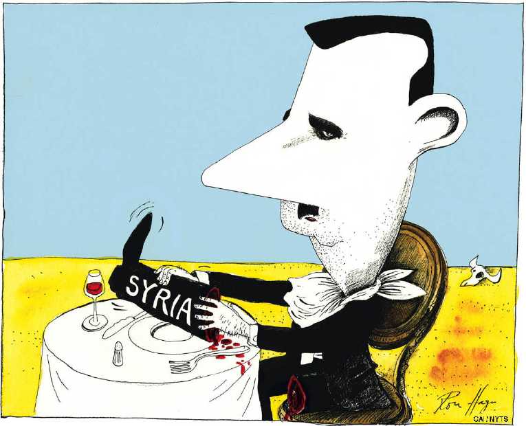 Political/Editorial Cartoon by Roar Hagen, Verdens Gang, Oslo, Norway on Hundreds Dead in Syria