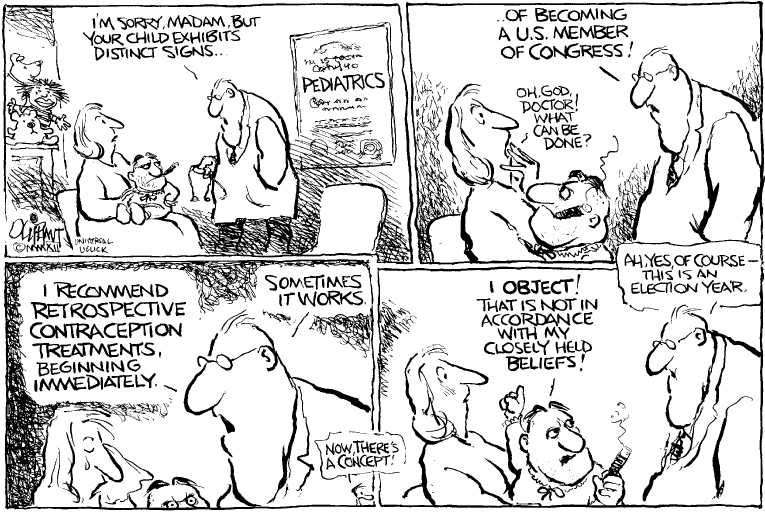 Political/Editorial Cartoon by Pat Oliphant, Universal Press Syndicate on Contraception Compromise Reached