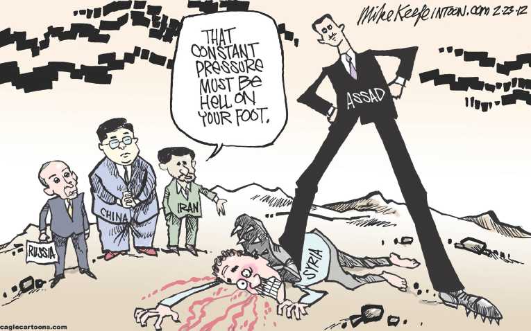 Political/Editorial Cartoon by Mike Keefe, Denver Post on Pressure Put on Syria