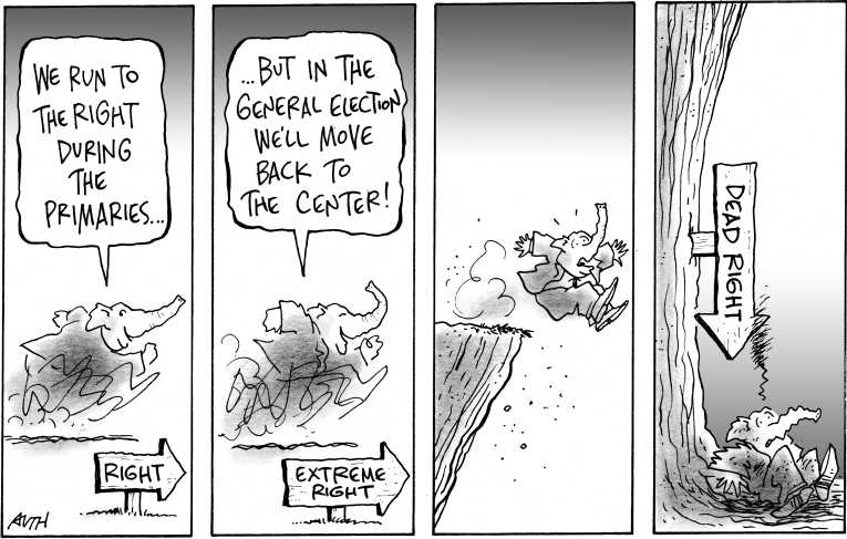 Political/Editorial Cartoon by Tony Auth, Philadelphia Inquirer on Romney Wins Michigan