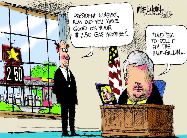 Political/Editorial Cartoon by Mike Luckovich, Atlanta Journal-Constitution on Romney Claims Victory