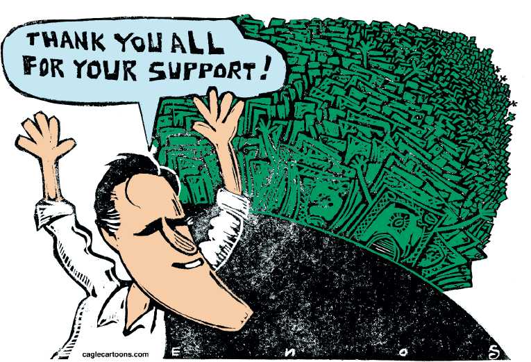 Political/Editorial Cartoon by Randall Enos, Cagle Cartoons on Romney Claims Victory