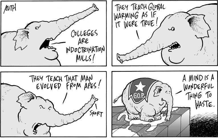 Political/Editorial Cartoon by Tony Auth, Philadelphia Inquirer on GOP Fine-tuning Message
