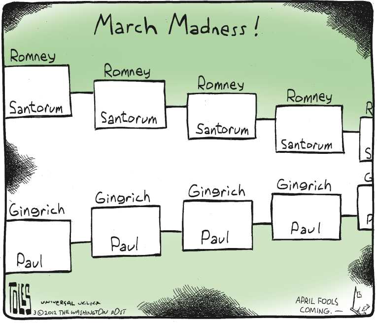 Political/Editorial Cartoon by Tom Toles, Washington Post on Santorum Wins Again