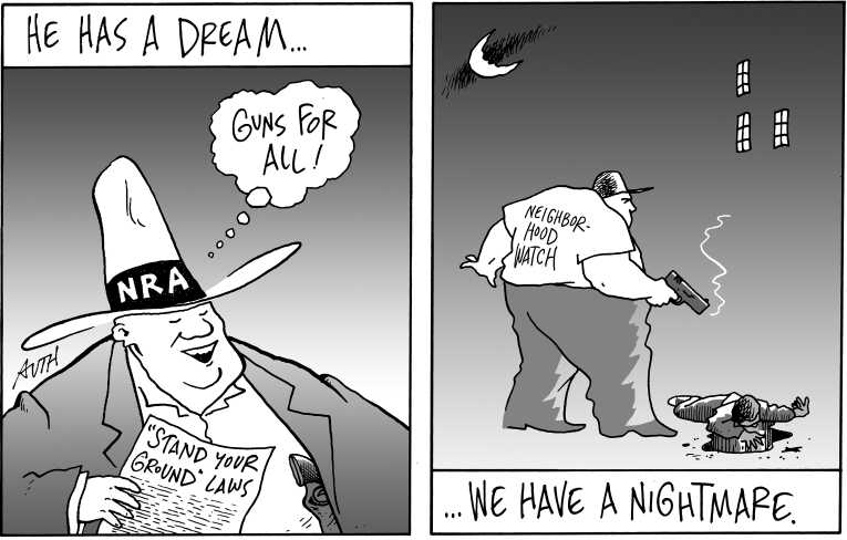 Political/Editorial Cartoon by Tony Auth, Philadelphia Inquirer on Unarmed Boy Shot in Florida