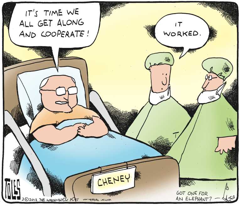 Political/Editorial Cartoon by Tom Toles, Washington Post on Cheney Receives a Heart