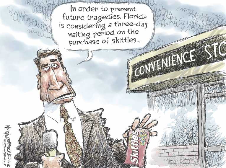 Political/Editorial Cartoon by Nick Anderson, Houston Chronicle on NRA: “Thank God He Had a Gun”
