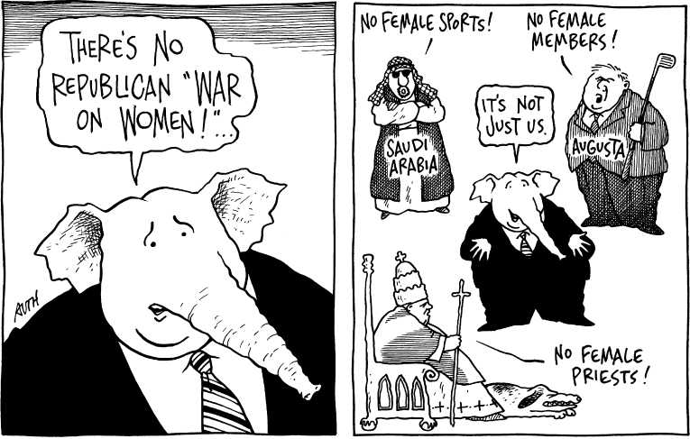 Political/Editorial Cartoon by Tony Auth, Philadelphia Inquirer on GOP Explains Key Positions