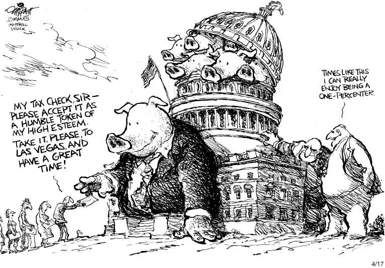 Political/Editorial Cartoon by Pat Oliphant, Universal Press Syndicate on Tax Deadline Stresses Americans