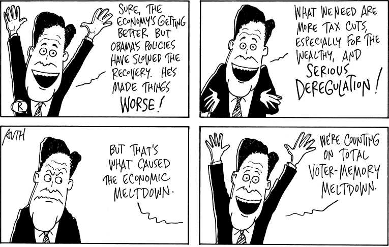 Political/Editorial Cartoon by Tony Auth, Philadelphia Inquirer on GOP Defends Ann Romney