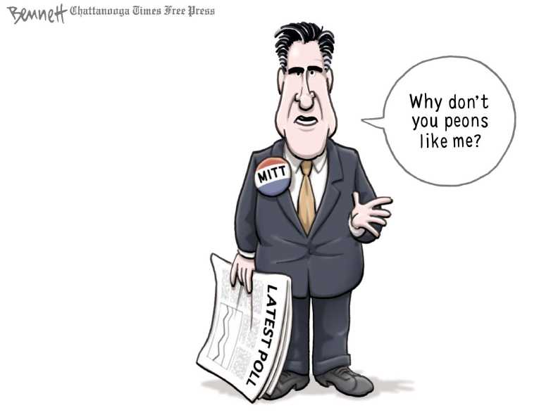 Political/Editorial Cartoon by Clay Bennett, Chattanooga Times Free Press on Romney Perplexed by Polls