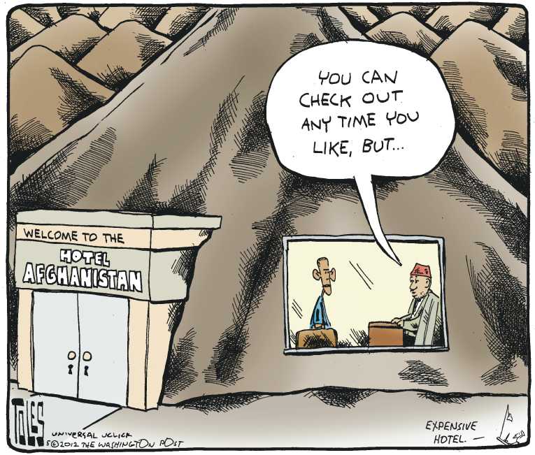 Political/Editorial Cartoon by Tom Toles, Washington Post on Obama Makes Key Announcement