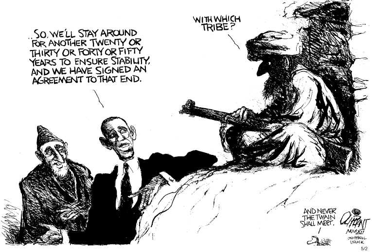 Political/Editorial Cartoon by Pat Oliphant, Universal Press Syndicate on Obama Makes Key Announcement