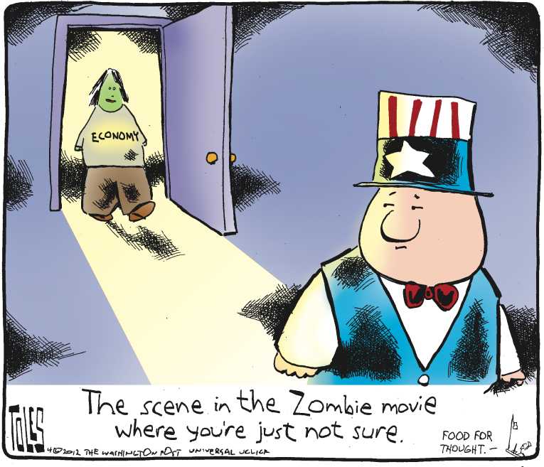 Political/Editorial Cartoon by Tom Toles, Washington Post on Economy Showing Signs of Life