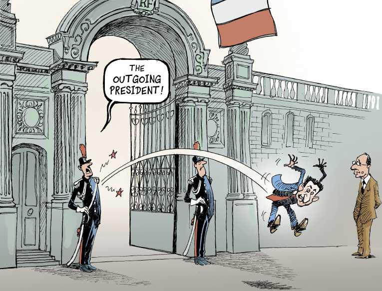 Political/Editorial Cartoon by Patrick Chappatte, International Herald Tribune on France Rejects Austerity Measures